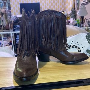 Yippee kiyyay dark brown  cowgirl boots with Fringe